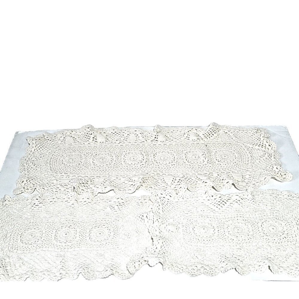 Vintage Crocheted Table Runners Dresser Scarves (3) Ivory Floral Scallop 3 Sizes
